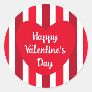 Cute Happy Valentine's Day Red Striped Simple Classic Round Sticker
