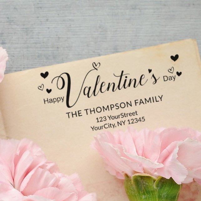 Cute Happy Valentines Day Typography Address Self-inking Stamp (Creator Uploaded)