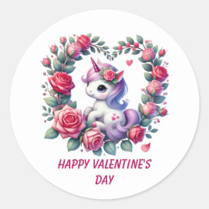 Cute Happy Valentine's Day unicorn Classic Round Sticker