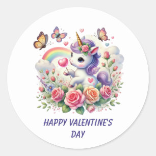Cute Happy Valentine's Day unicorn Classic Round Sticker