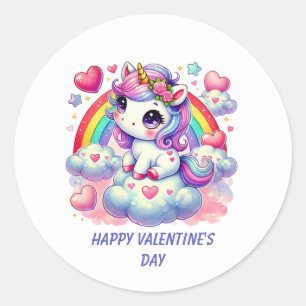 Cute Happy Valentine's Day unicorn  Classic Round Sticker