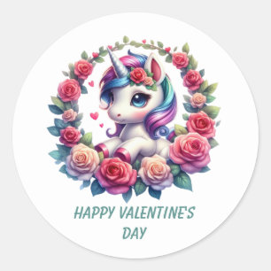 Cute Happy Valentine's Day unicorn Classic Round Sticker
