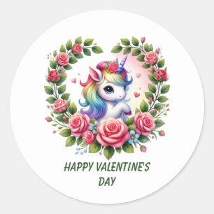 Cute Happy Valentine's Day unicorn  Classic Round Sticker
