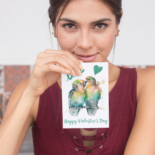 Cute Happy Valentine's Day with parrots love Holiday Card