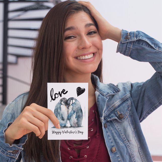 Cute Happy Valentine's Day with penguin love Postcard (Creator Uploaded)