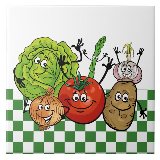 cute happy vegetables kitchen tile (Front)