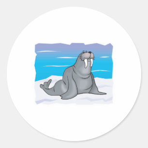 cute happy walrus classic round sticker