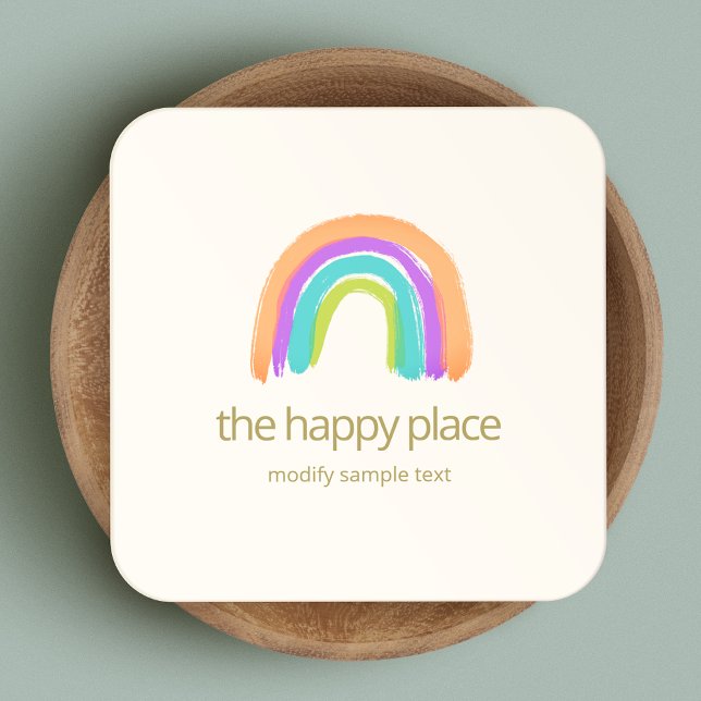 Cute Happy Watercolor Rainbow Square Business Card (Creator Uploaded)