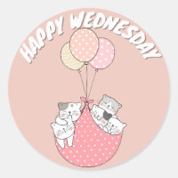 CUTE HAPPY WEDNESDAY CAT CLASSIC ROUND STICKER