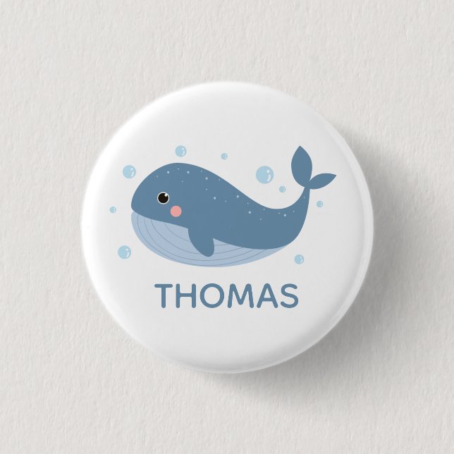 Cute Happy Whale Personalised 3 Cm Round Badge (Front)
