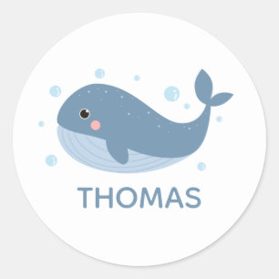 Cute Happy Whale Personalised Classic Round Sticker