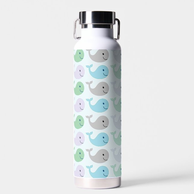 Cute Happy Whales Pastel Pattern Water Bottle (Front)