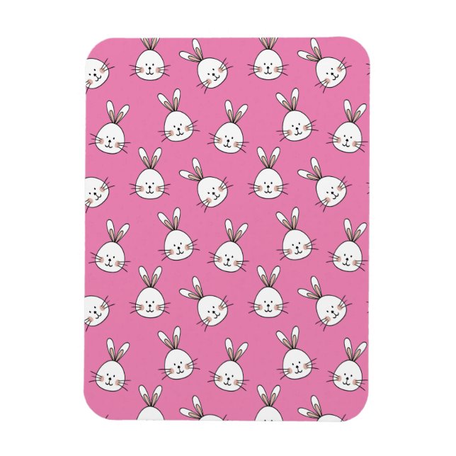 Cute Happy White Easter Bunny on Pink Magnet (Vertical)