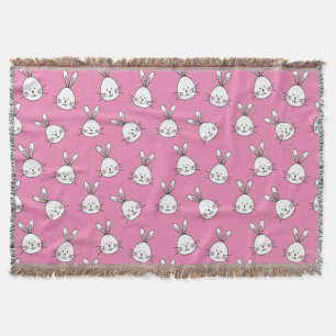 Cute Happy White Easter Bunny on Pink Throw Blanket