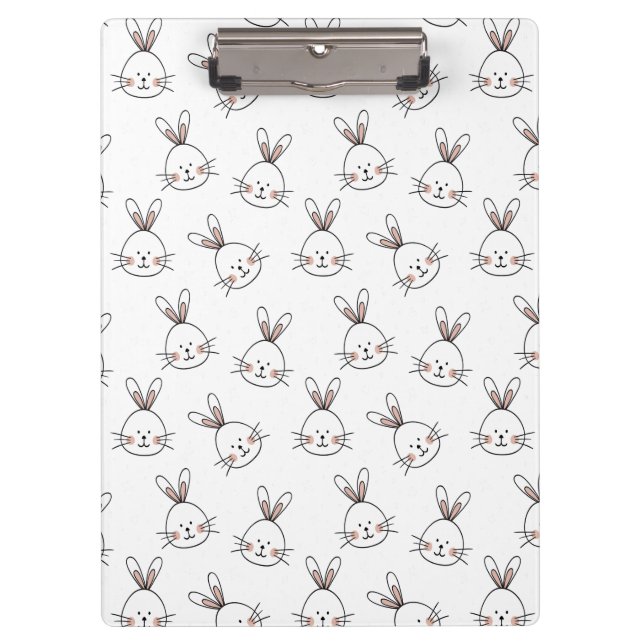 Cute Happy White Easter Bunny Pattern Clipboard (Front)
