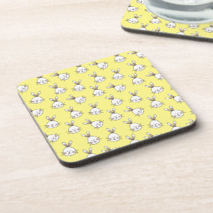 Cute Happy White Easter Bunny Pattern Coaster