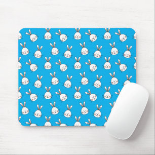 Cute Happy White Easter Bunny Pattern Mouse Pad