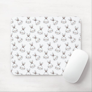 Cute Happy White Easter Bunny Pattern Mouse Pad