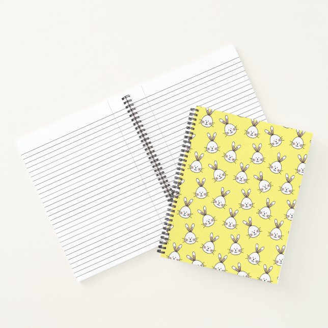 Cute Happy White Easter Bunny Pattern Notebook (Inside)