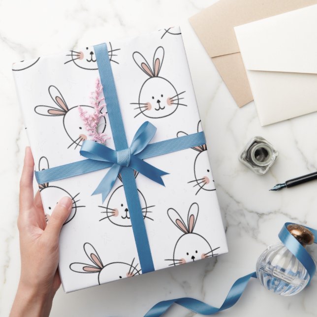 Cute Happy White Easter Bunny Pattern Wrapping Paper (Gifting)