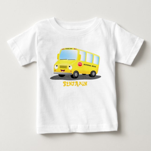 Cute happy yellow school bus cartoon  baby T-Shirt (Front)