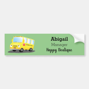 Cute happy yellow school bus cartoon bumper sticker