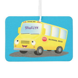 Cute happy yellow school bus cartoon car air freshener