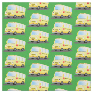 Cute happy yellow school bus cartoon fabric