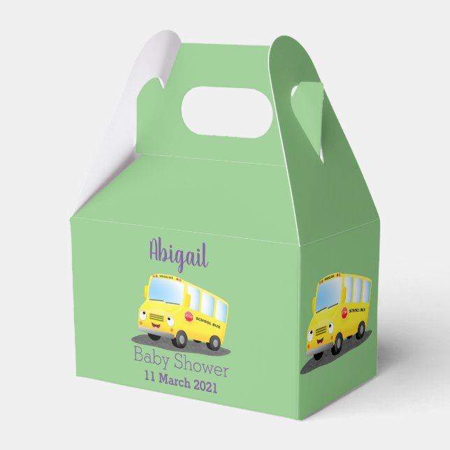 Cute happy yellow school bus cartoon favour box (Front Side)