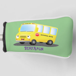 Cute happy yellow school bus cartoon golf head cover