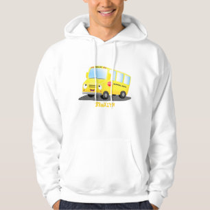 Cute happy yellow school bus cartoon hoodie
