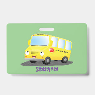 Cute happy yellow school bus cartoon  ID badge