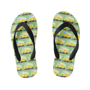 Cute happy yellow school bus cartoon kid's jandals
