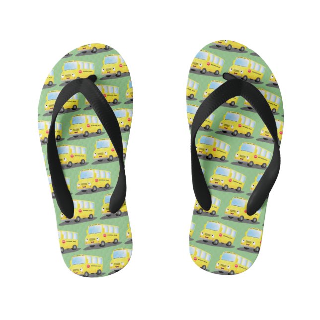 Cute happy yellow school bus cartoon kid's jandals (Footbed)