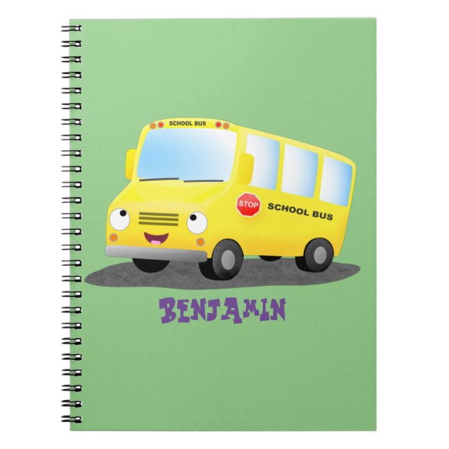Cute happy yellow school bus cartoon notebook (Front)