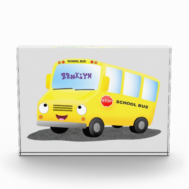 Cute happy yellow school bus cartoon photo block (Front)