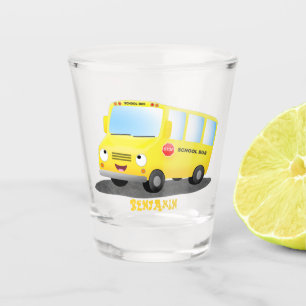 Cute happy yellow school bus cartoon shot glass