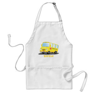 Cute happy yellow school bus cartoon standard apron