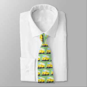 Cute happy yellow school bus cartoon tie