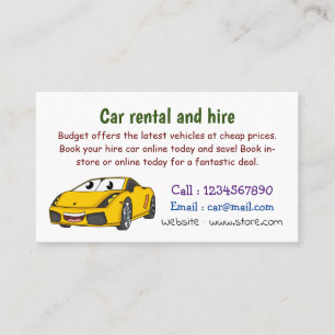 Cute happy yellow sports car cartoon business card