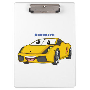 Cute happy yellow sports car cartoon clipboard