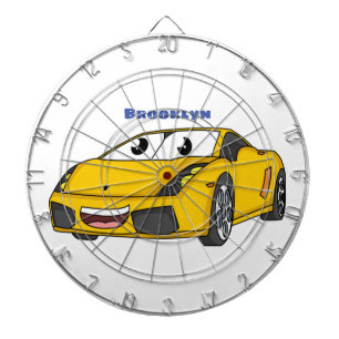 Cute happy yellow sports car cartoon dartboard
