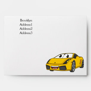 Cute happy yellow sports car cartoon envelope
