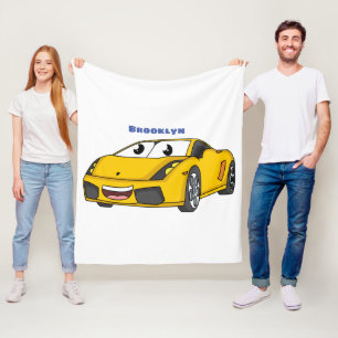 Cute happy yellow sports car cartoon fleece blanket