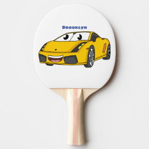 Cute happy yellow sports car cartoon ping pong paddle