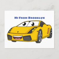 Cute happy yellow sports car cartoon