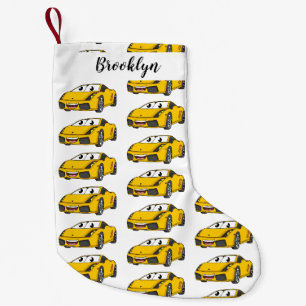 Cute happy yellow sports car cartoon small christmas stocking