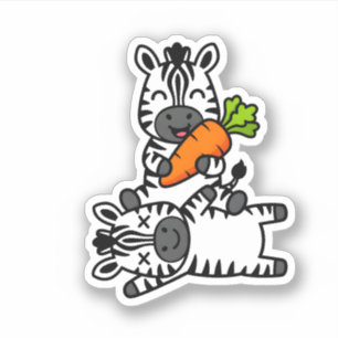 Cute Happy Zebra with Carrot Cartoon Fun Animal