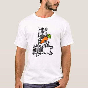 Cute Happy Zebra with Carrot Cartoon Fun Animal T-Shirt