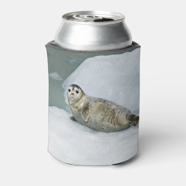 Cute Harbour Seal on Snow Can Cooler (Can Back)